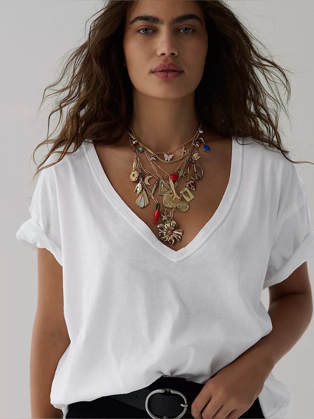 Free People white oversized raw edge cotton blend casual t shirt
